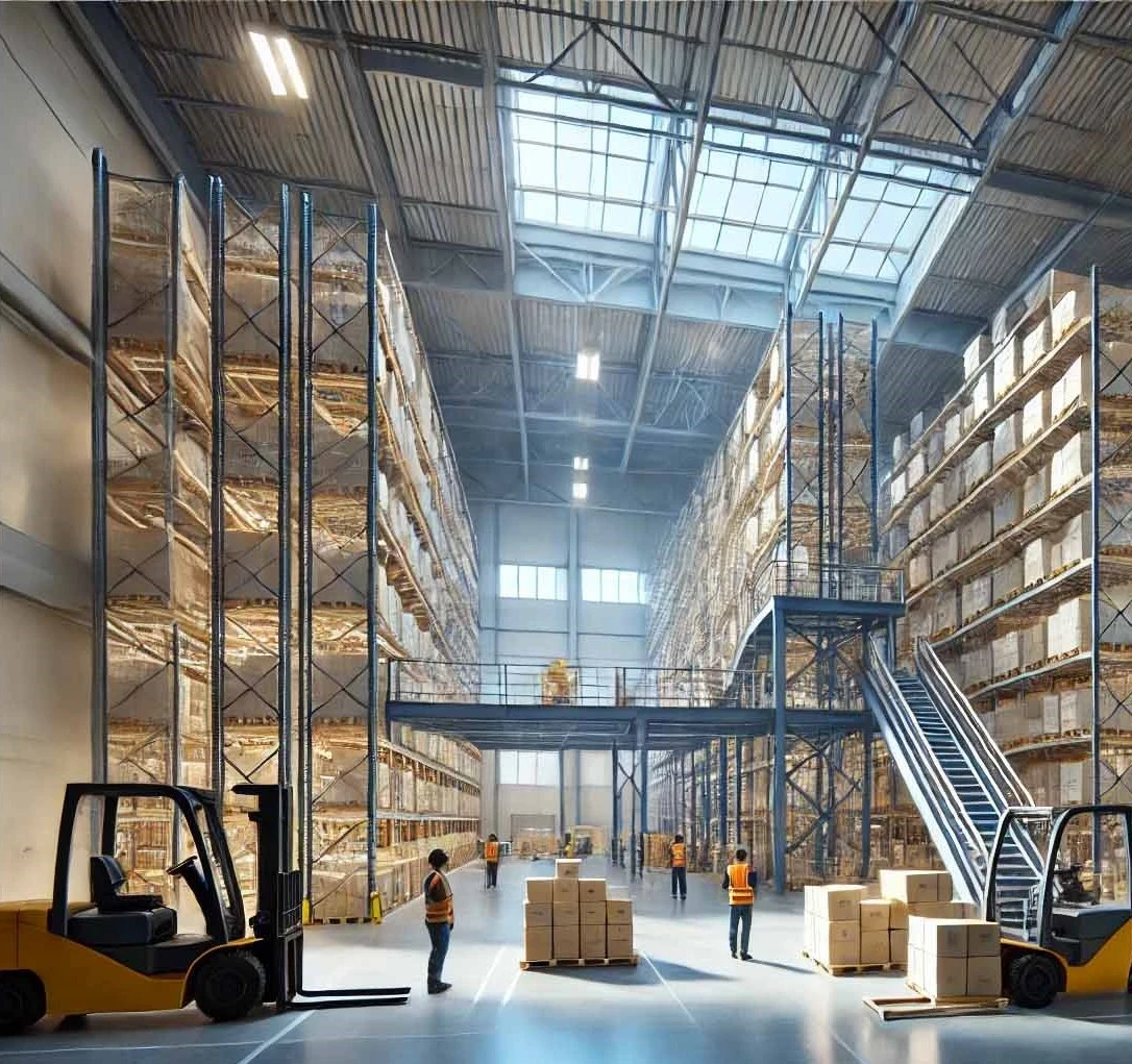 Woman smiling while reviewing warehouse logistics on screen
