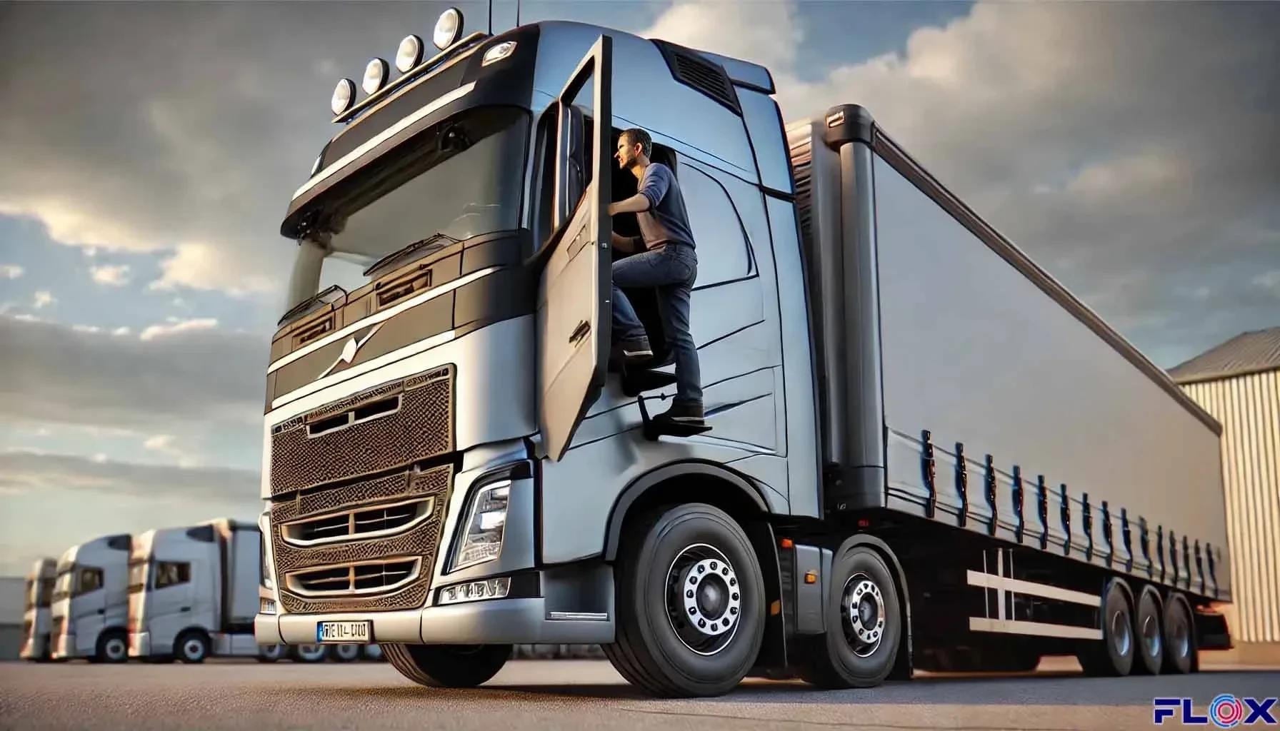 HGV driver climbing into lorry cab - driver productivity and A to A logistics optimisation