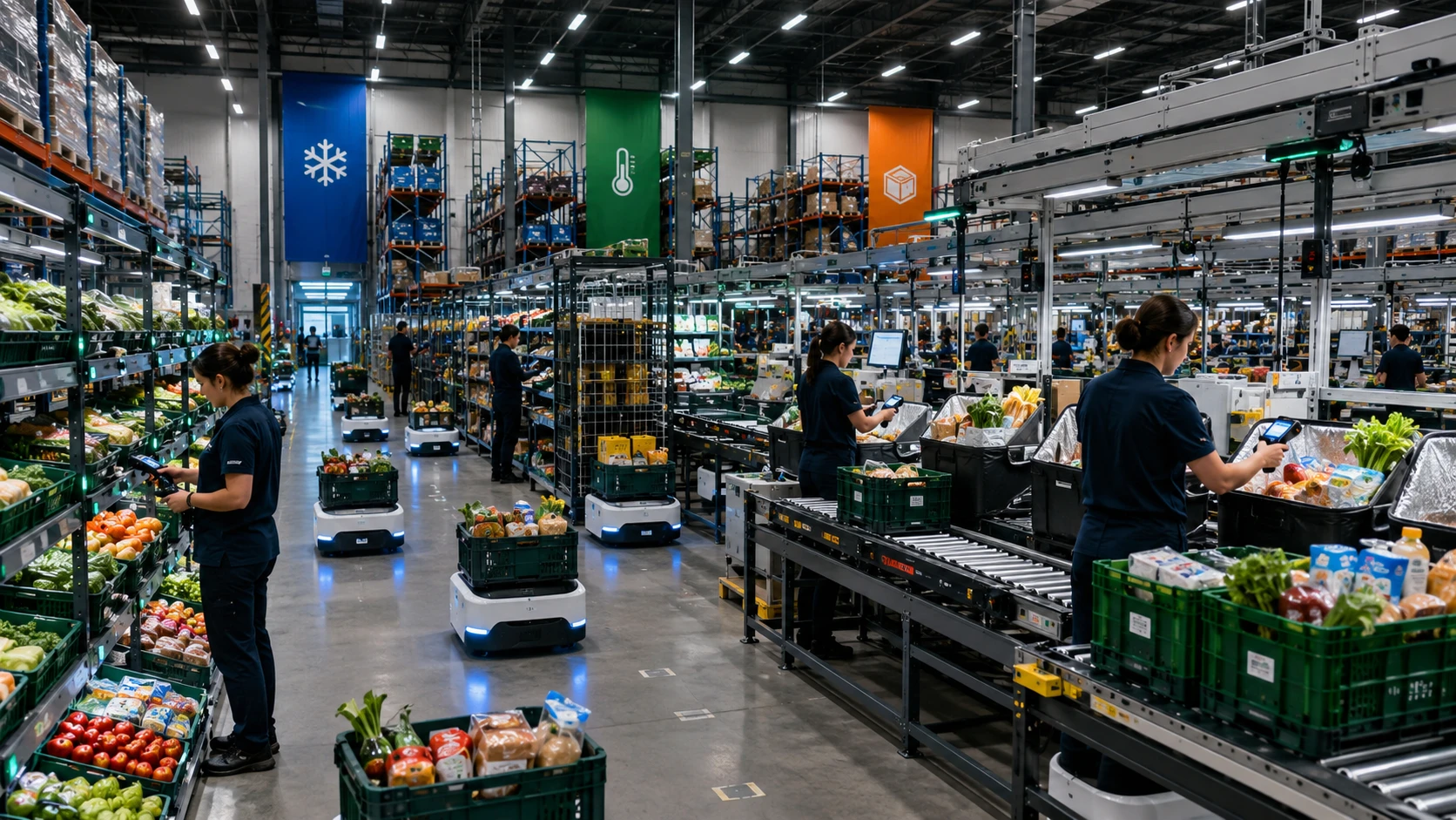 Value grocery e-commerce fulfilment warehouse with manual picking operations
