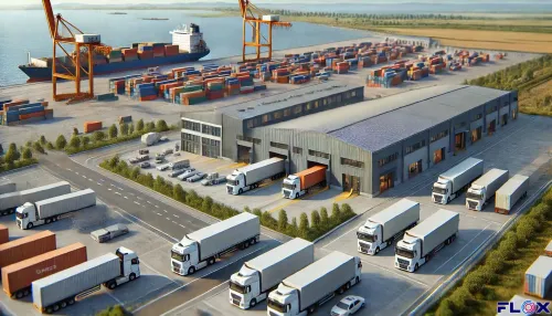 Supply chain network illustration showing interconnected logistics flows