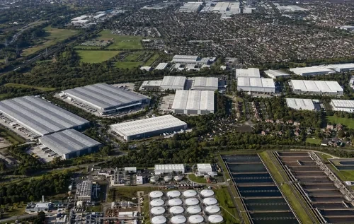 Aerial view of Birmingham, the UK's second-largest city and hub of the national motorway network