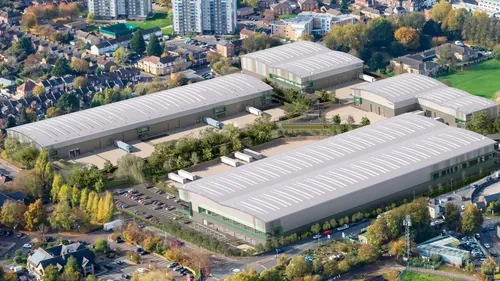 Aerial view of Junction Logistics Park at M1 Junction 10, Luton, Bedfordshire