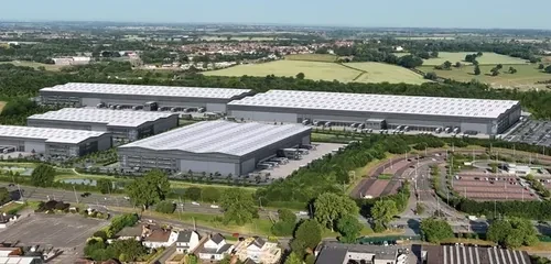 Magna Park Lutterworth, Europe's largest logistics park, viewed from above, Leicestershire, East Midlands